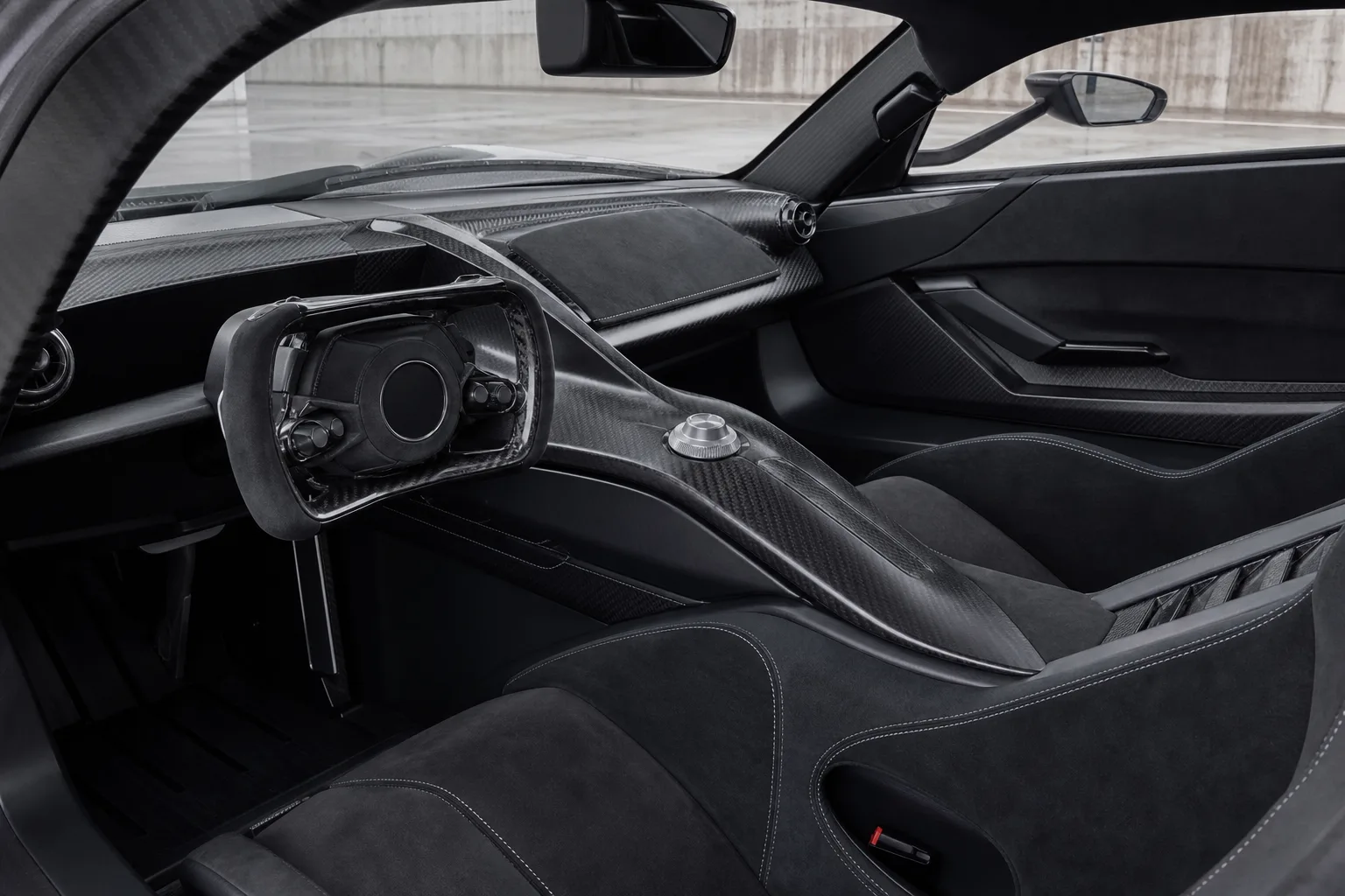 The carbon-tubbed cockpit of a hypercar